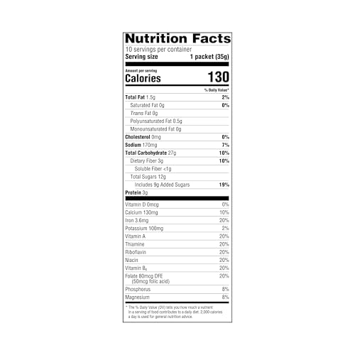 Nutrition label on the Amazon Grocery Apple Cinnamon Instant Oatmeal box for informed choices.