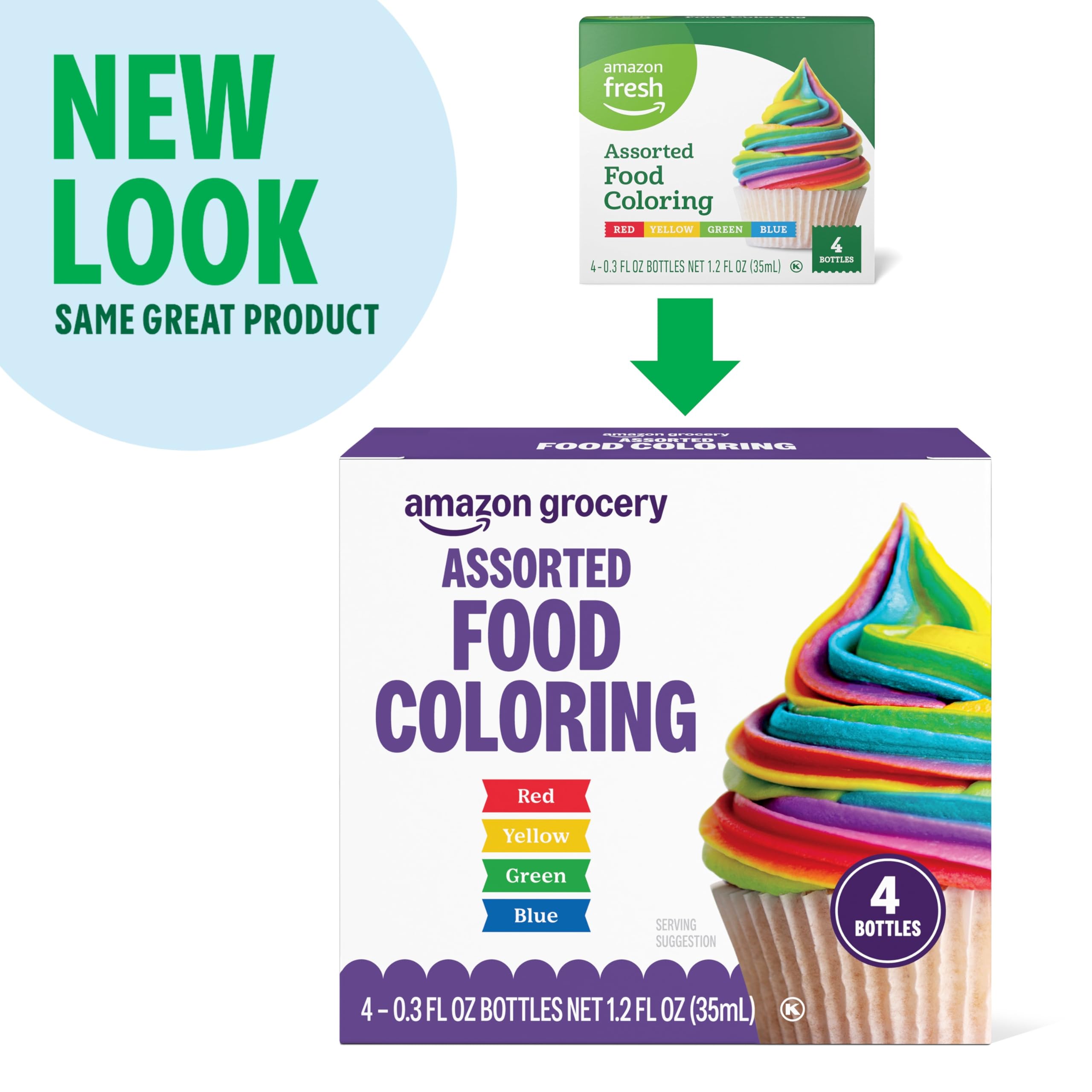 Amazon Grocery Assorted Food Coloring green bottle ideal for playful frosting.