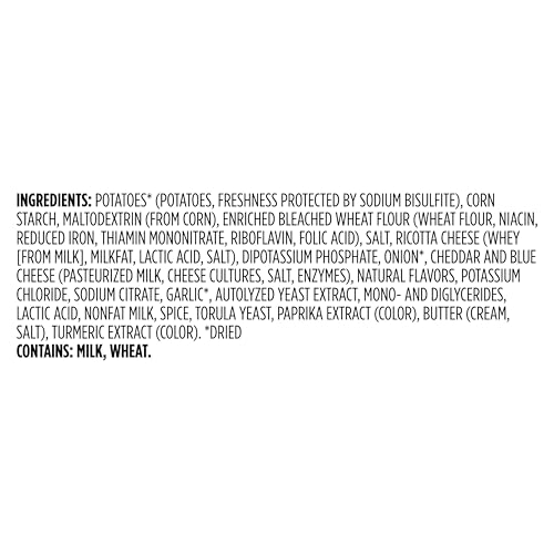 Amazon Grocery Au Gratin Potatoes ingredients label, includes milk and wheat.