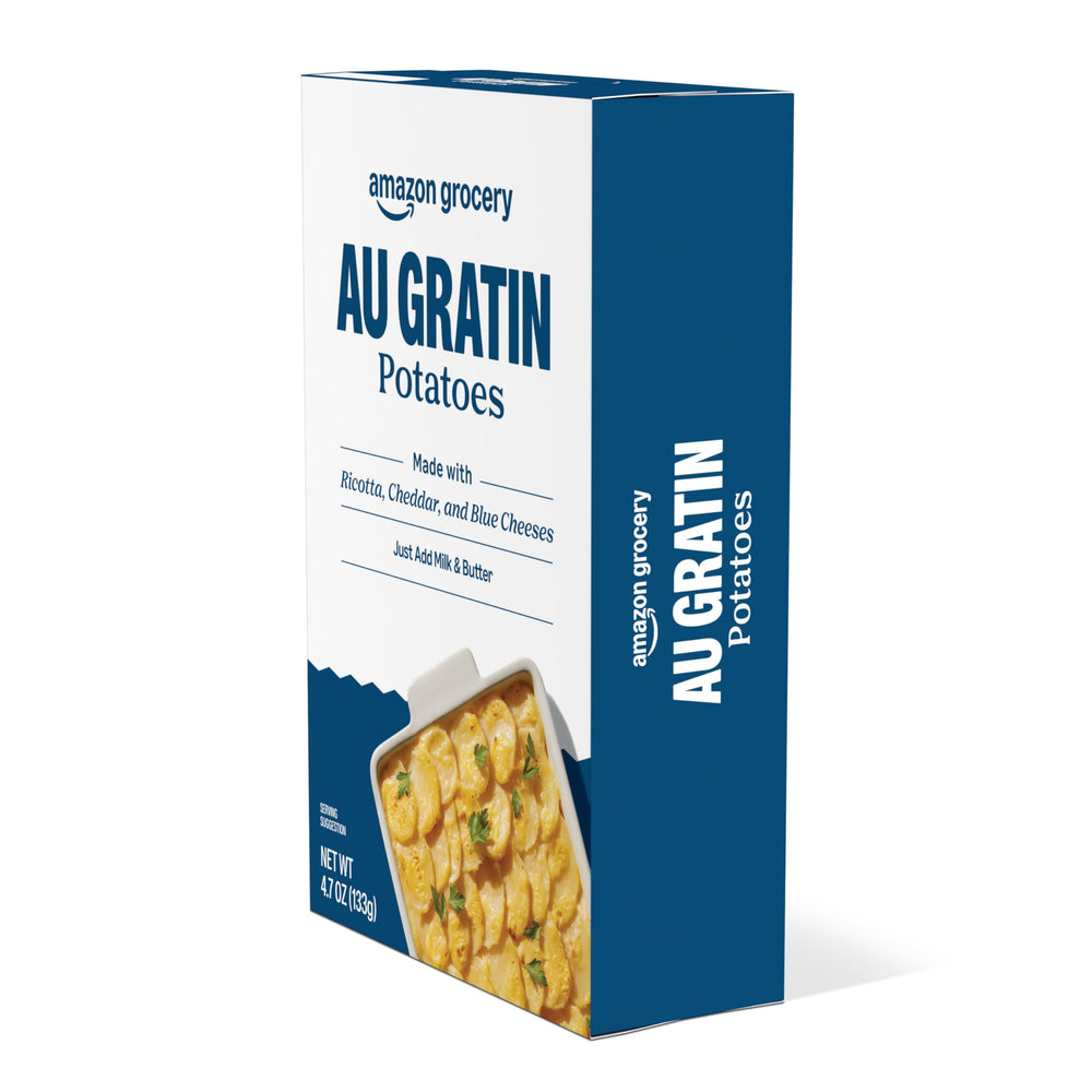 Amazon Grocery Au Gratin Potatoes; milk and butter addition for creamy texture.