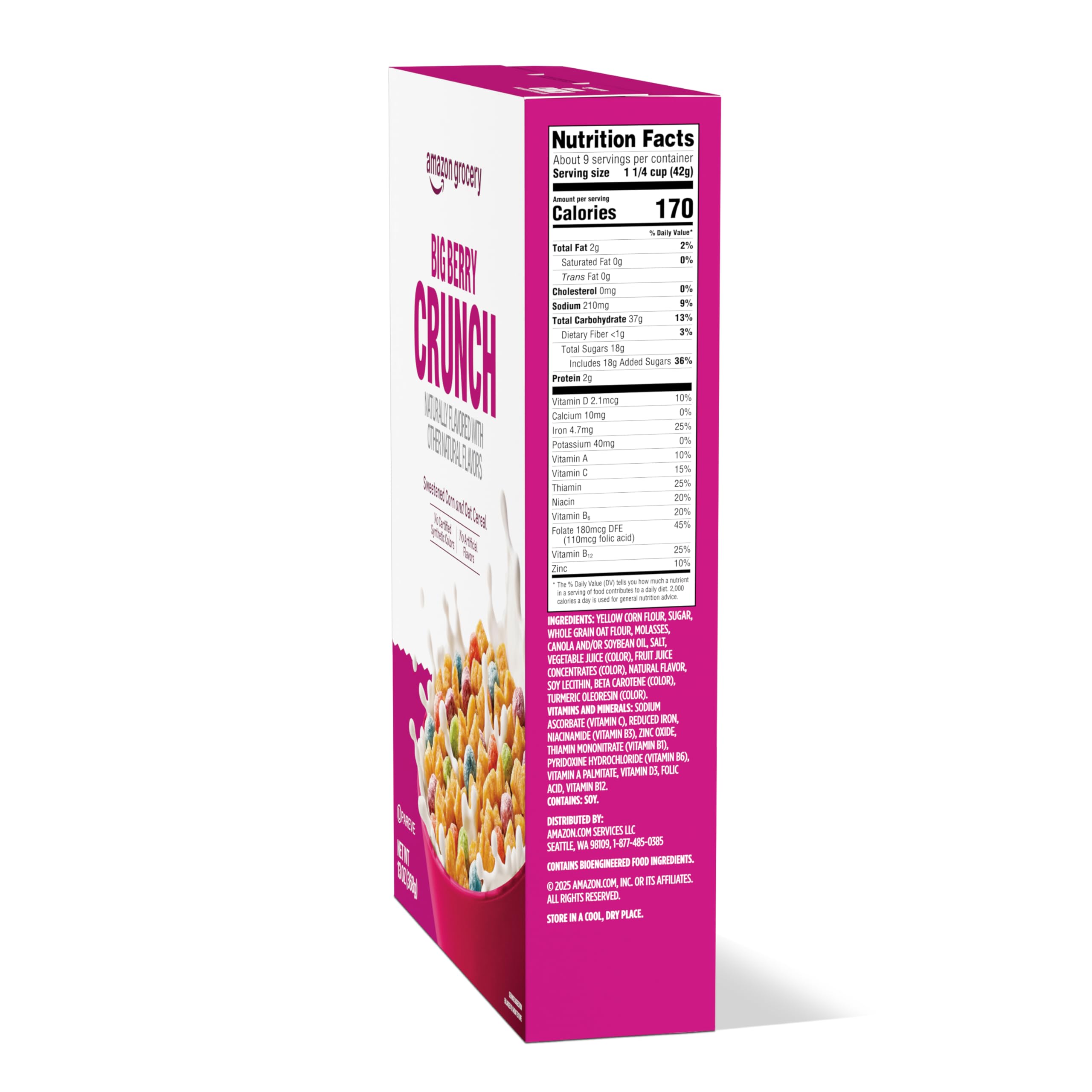 Amazon Grocery Big Berry Crunch cereal bowl with milk, ready for a quick breakfast.