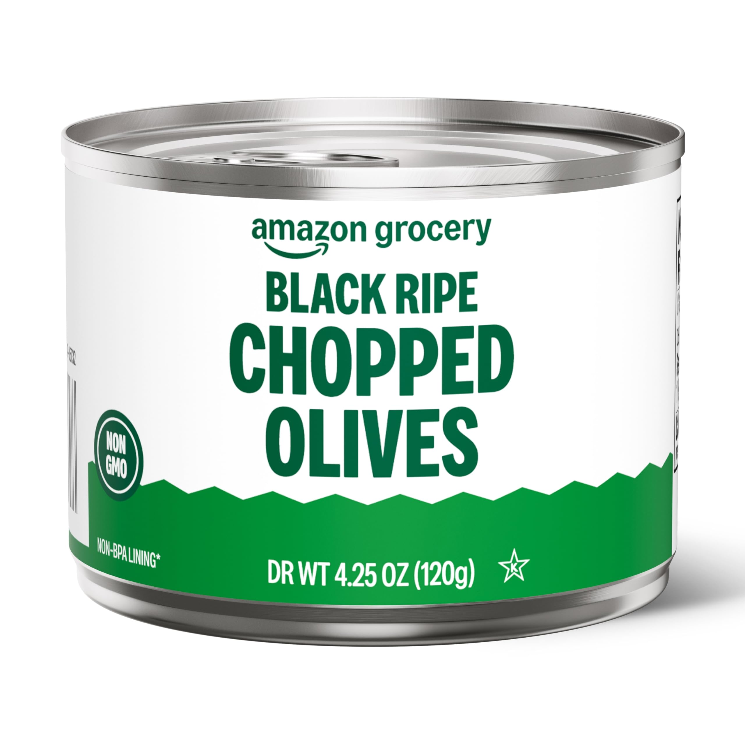 Amazon Grocery black ripe chopped olives can front, perfect for quick pizza toppings