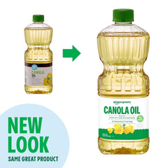 Amazon Grocery Canola Oil 48oz bottle back view for pantry access.