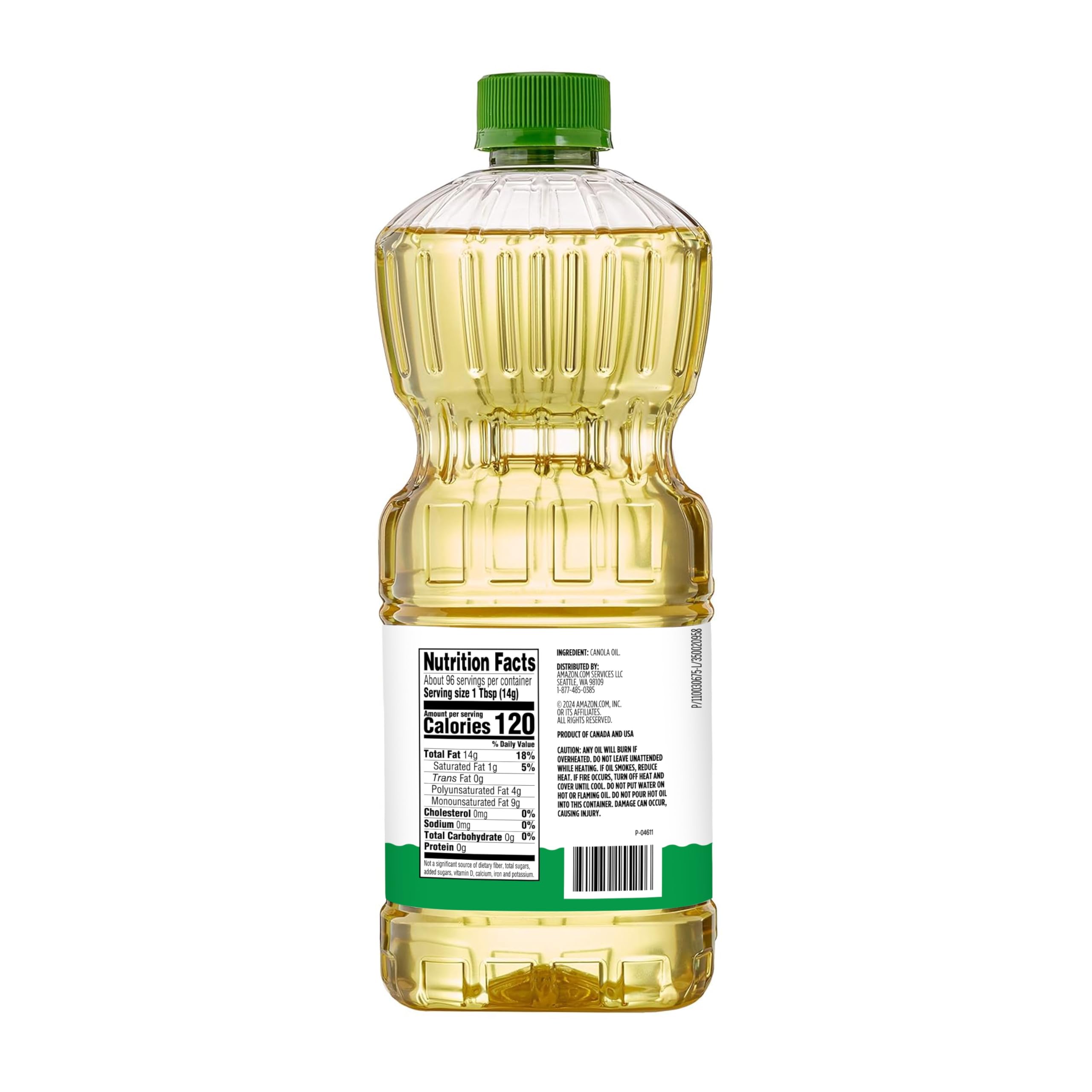Amazon Grocery Canola Oil 48oz bottle front view ready for use.