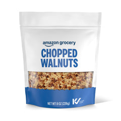 Amazon Grocery chopped walnuts 8oz bag front view for snacking and baking.