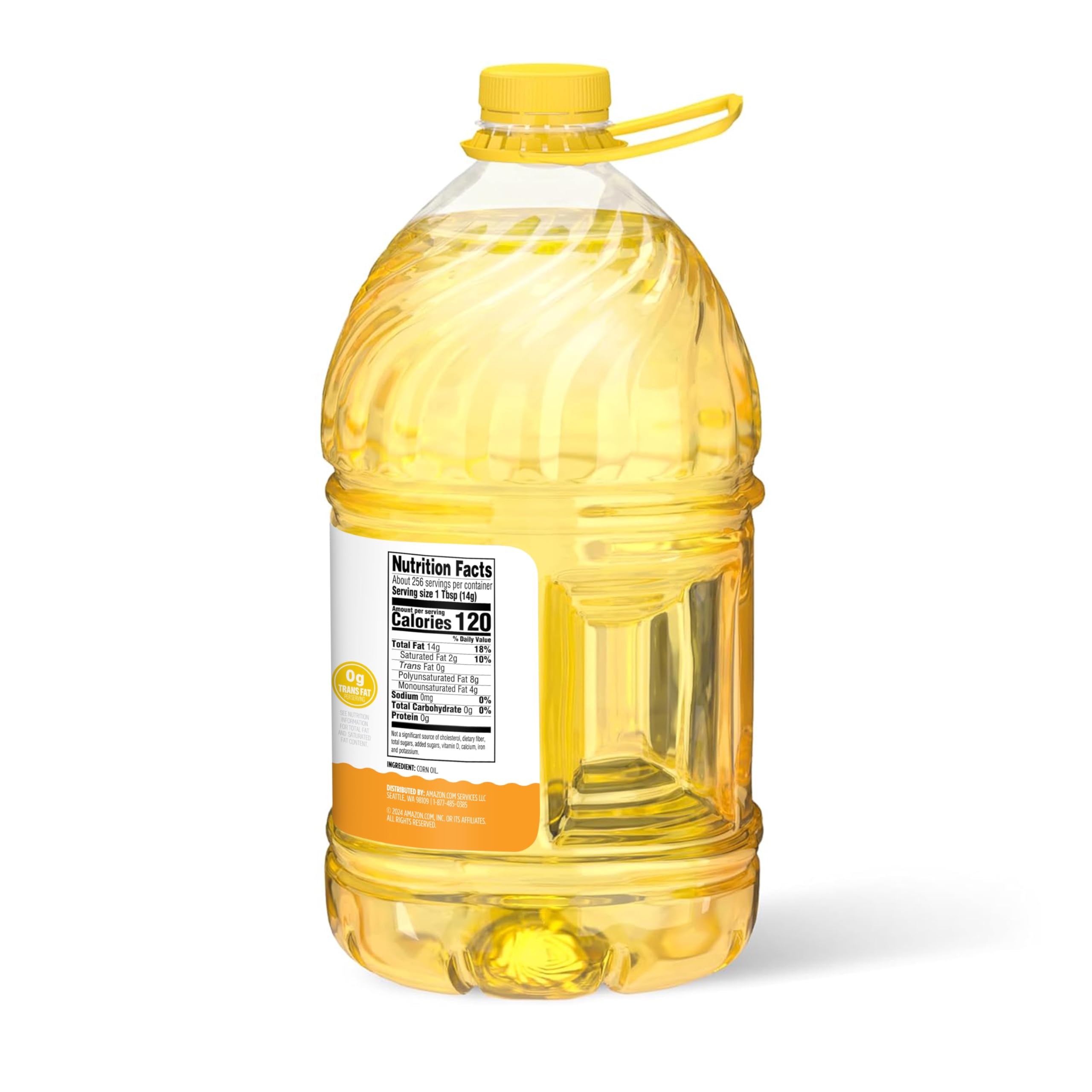 Amazon Grocery corn oil 128oz bottle in kitchen setup ready for family meals.