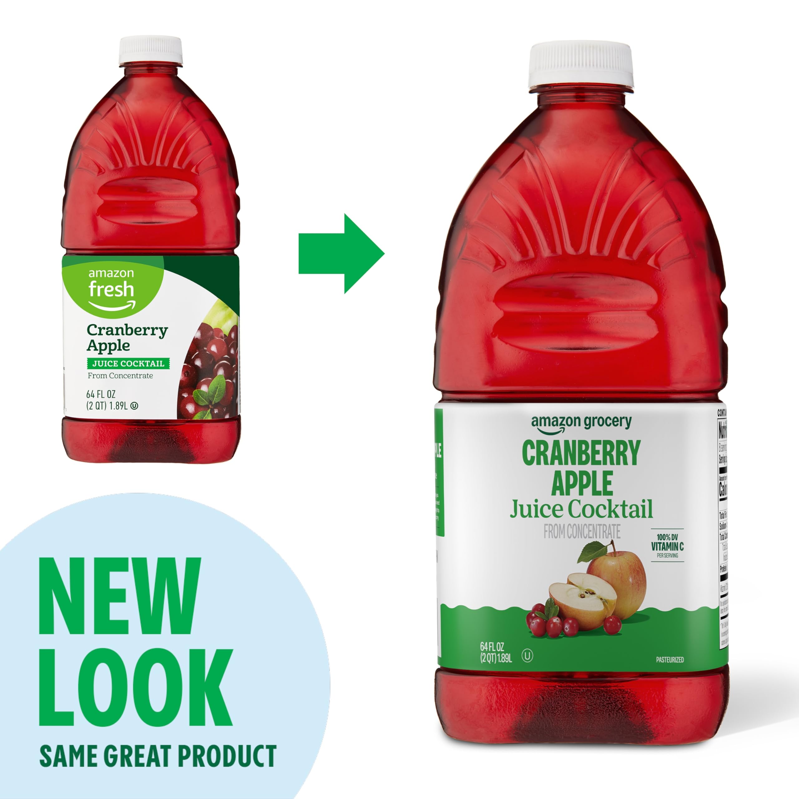 Close-up of Amazon Grocery Cranberry Apple Juice Cocktail label for easy recognition