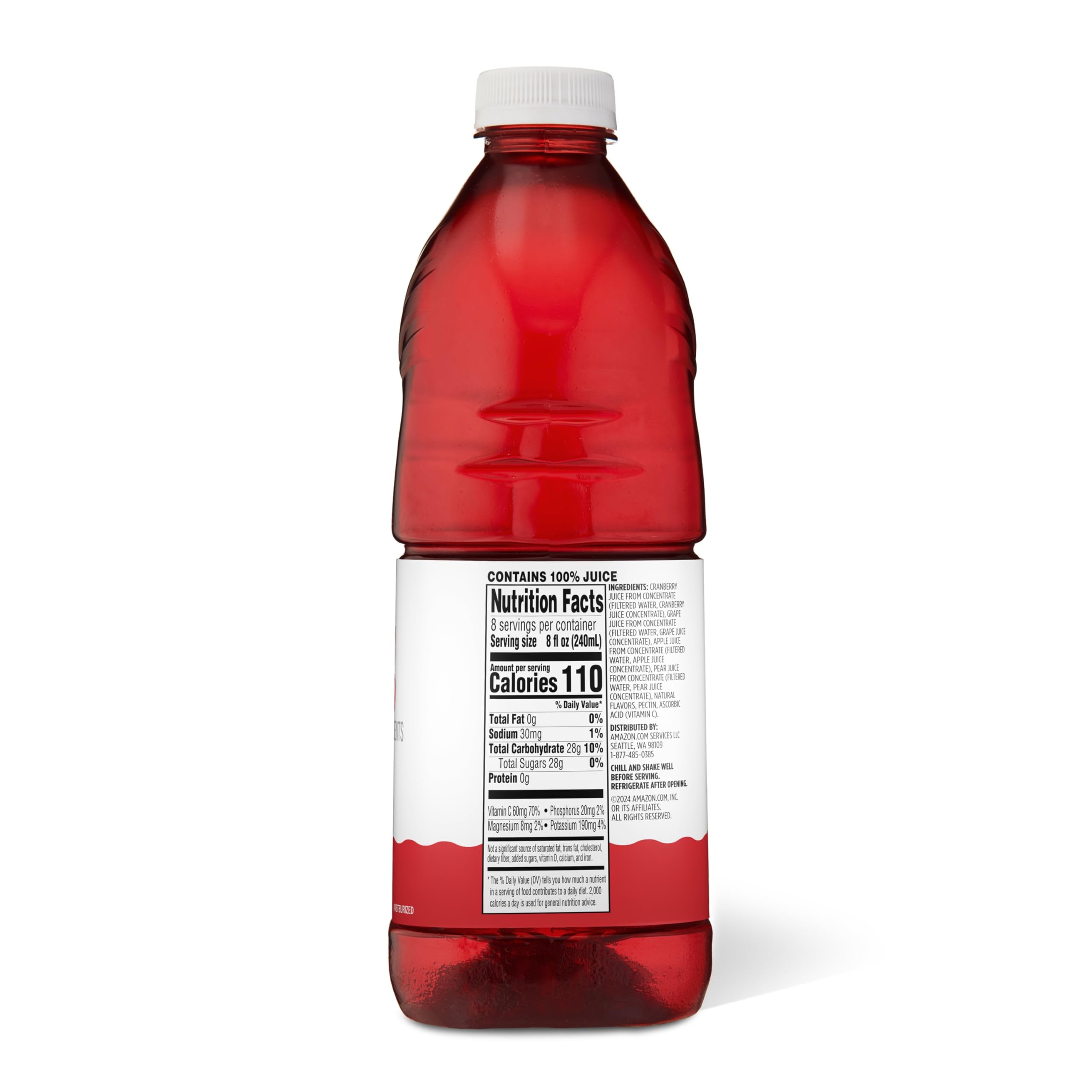Amazon Grocery Cranberry Juice Blend being poured into a glass for flavor.