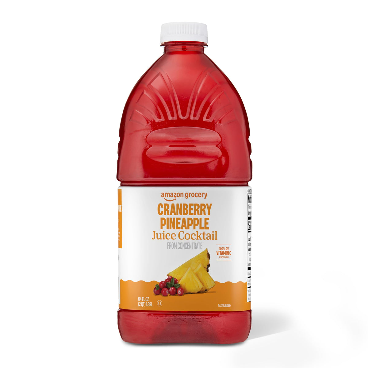 Amazon Grocery Cranberry Pineapple Juice Bottle on counter, refreshing everyday drink.