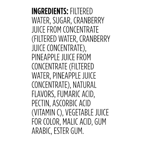 Amazon Grocery Cranberry Pineapple Juice Label Closeup highlighting ingredients.