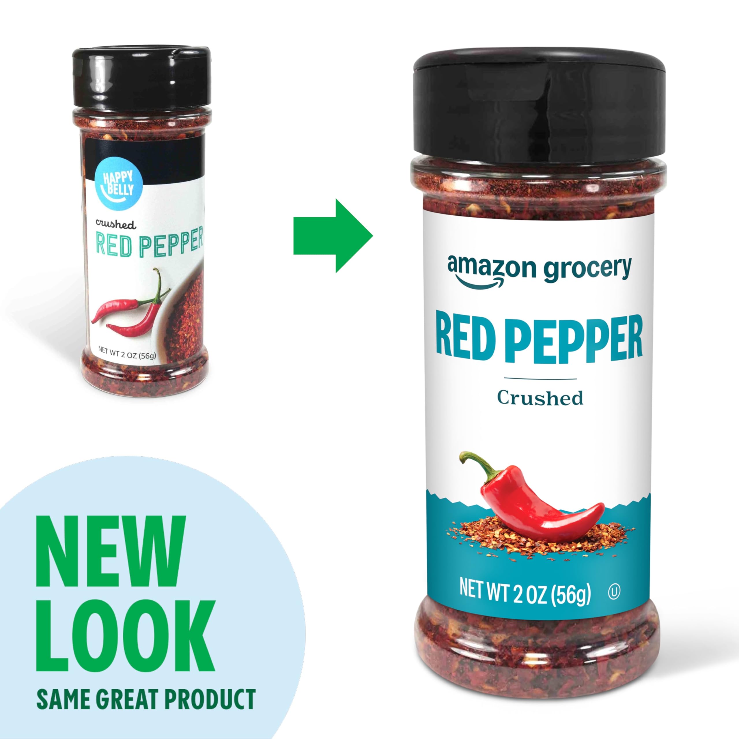 Amazon Grocery crushed red pepper label highlights freshness and spice level