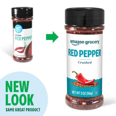 Amazon Grocery crushed red pepper label highlights freshness and spice level