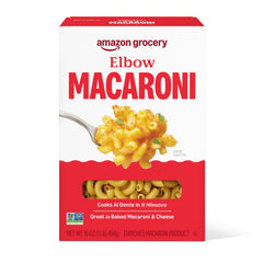Amazon Grocery elbow macaroni box—classic pasta for quick weeknight dinners.