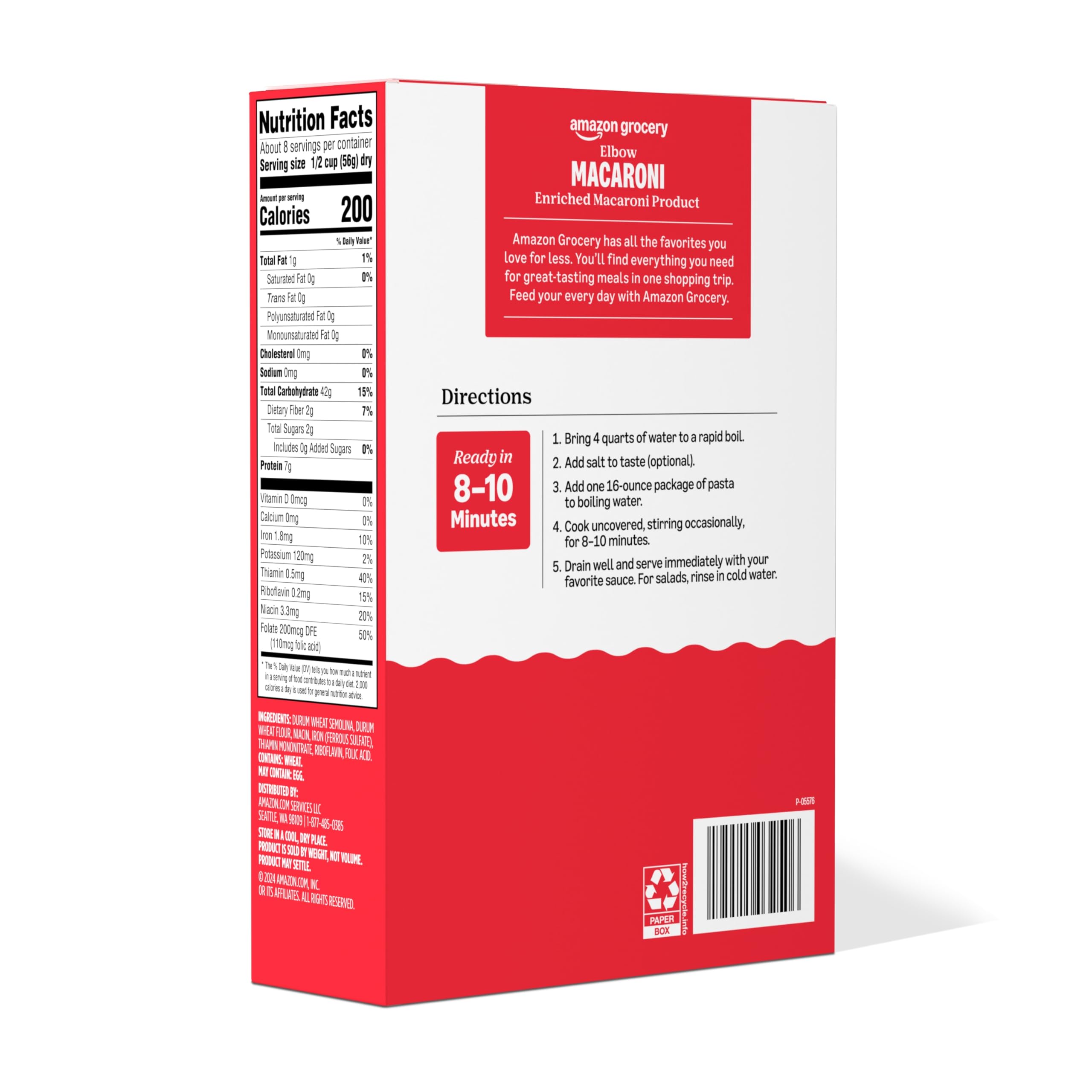 Amazon Grocery elbow macaroni cooked plate—creamy or saucy dishes ready in minutes.