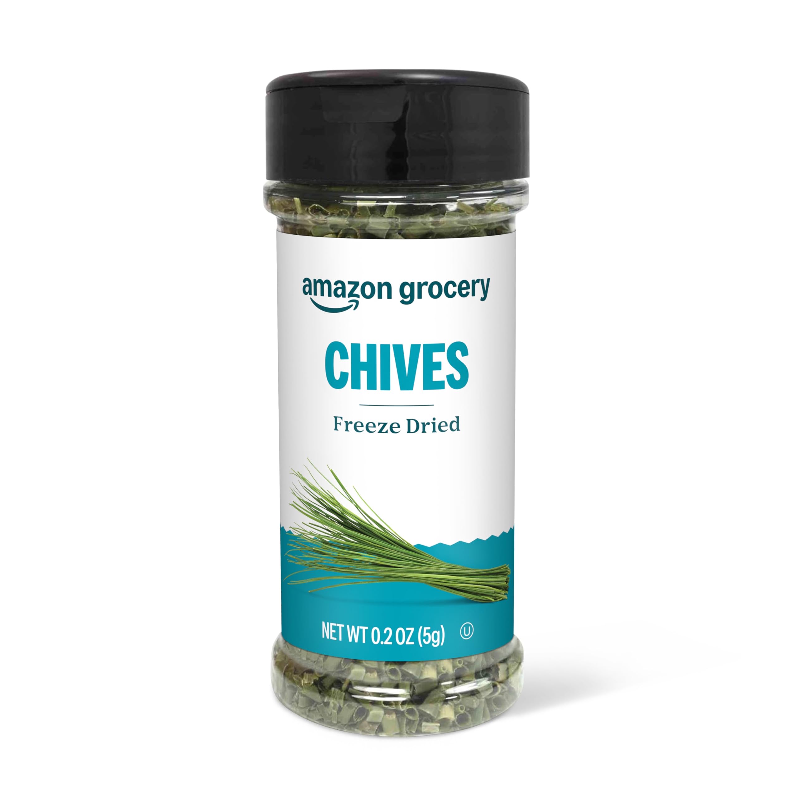 Amazon Grocery Freeze Dried Chives bottle close-up for quick flavor boost.