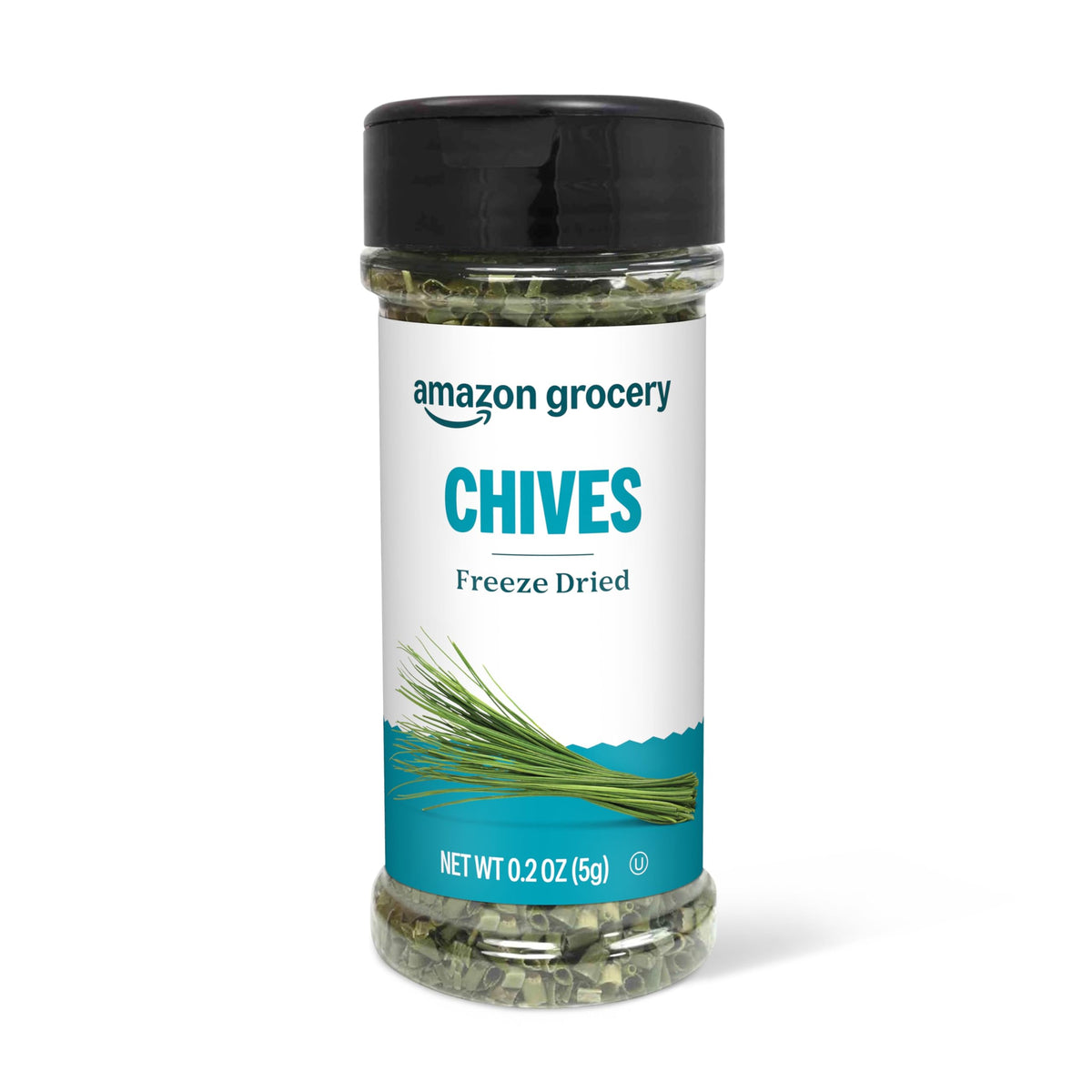 Amazon Grocery Freeze Dried Chives bottle close-up for quick flavor boost.