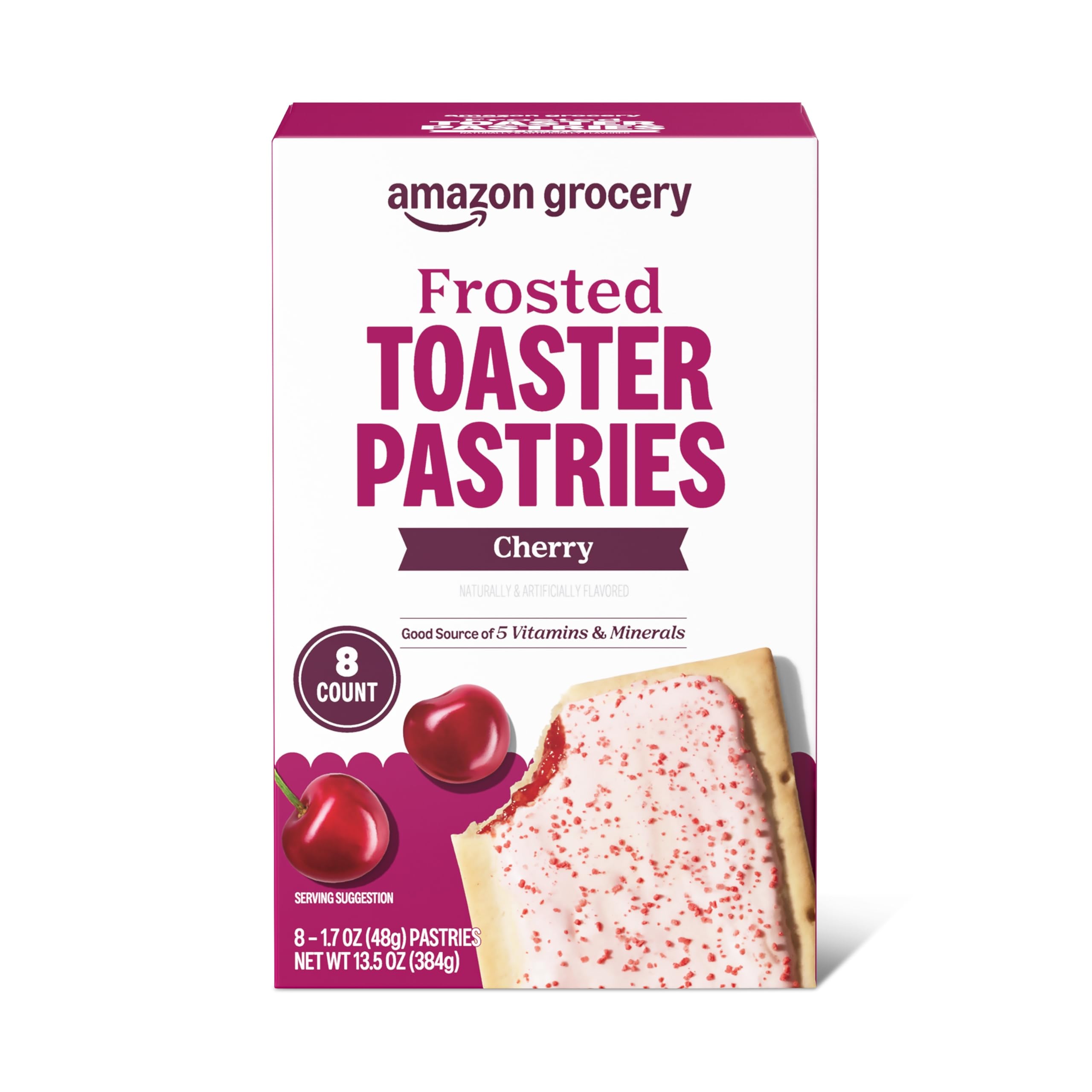 Amazon Grocery Cherry Frosted Toaster Pastries box front view for quick breakfast