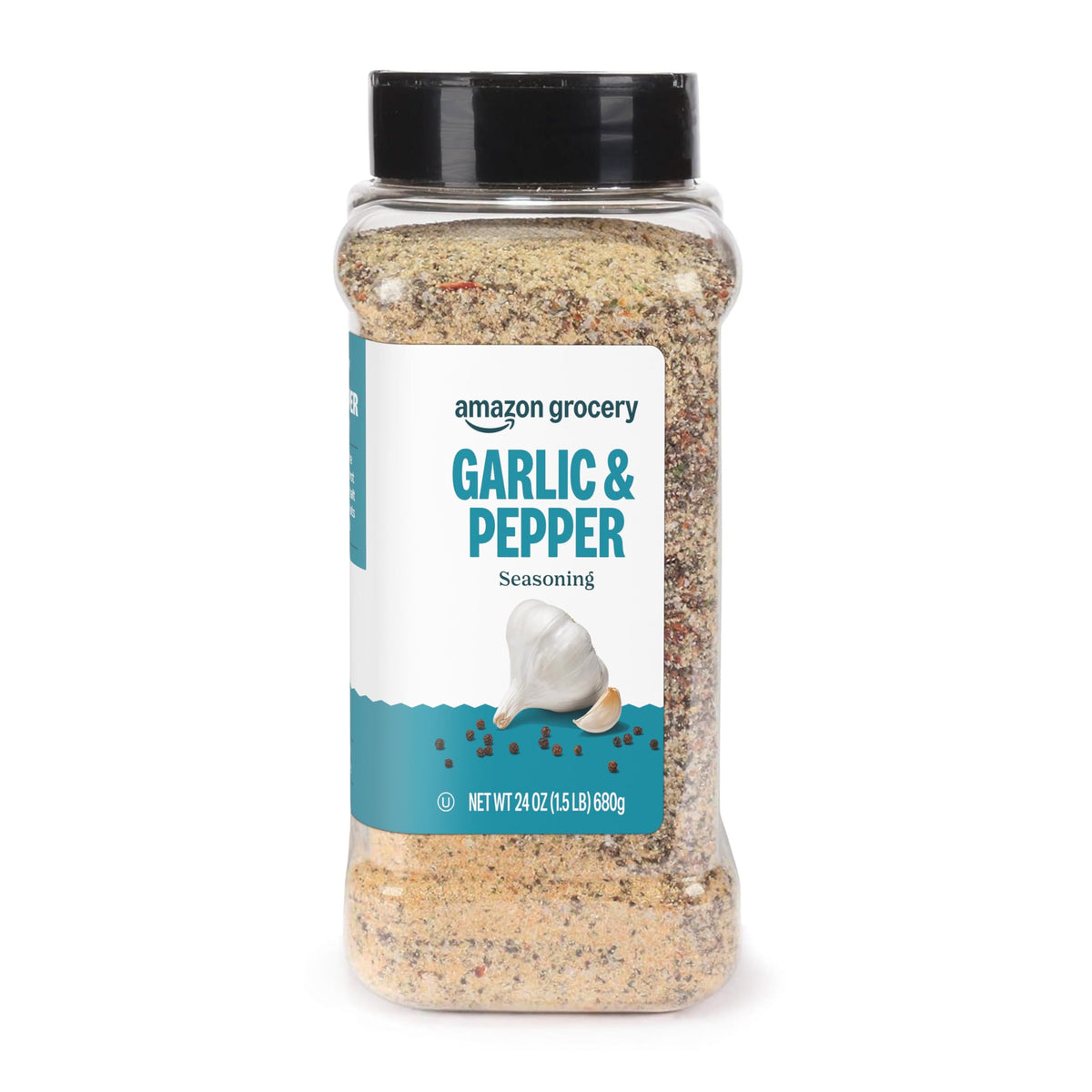 Amazon Grocery garlic and pepper seasoning jar for versatile flavor enhancement.