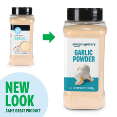 Amazon Grocery garlic powder 24oz sealed cap ensures freshness and easy storage.