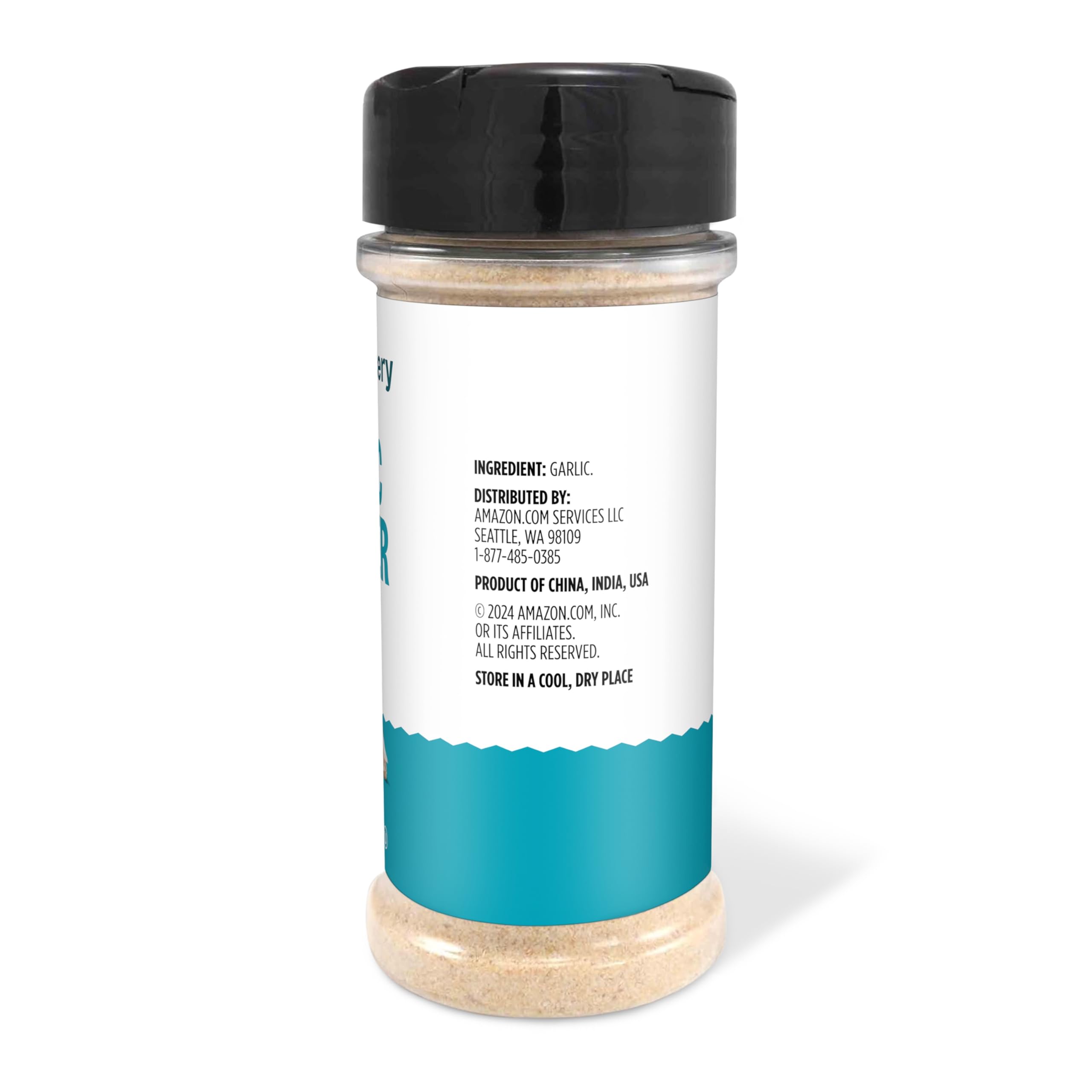 Amazon Grocery garlic powder jar highlighting versatile use in soups and roasts.