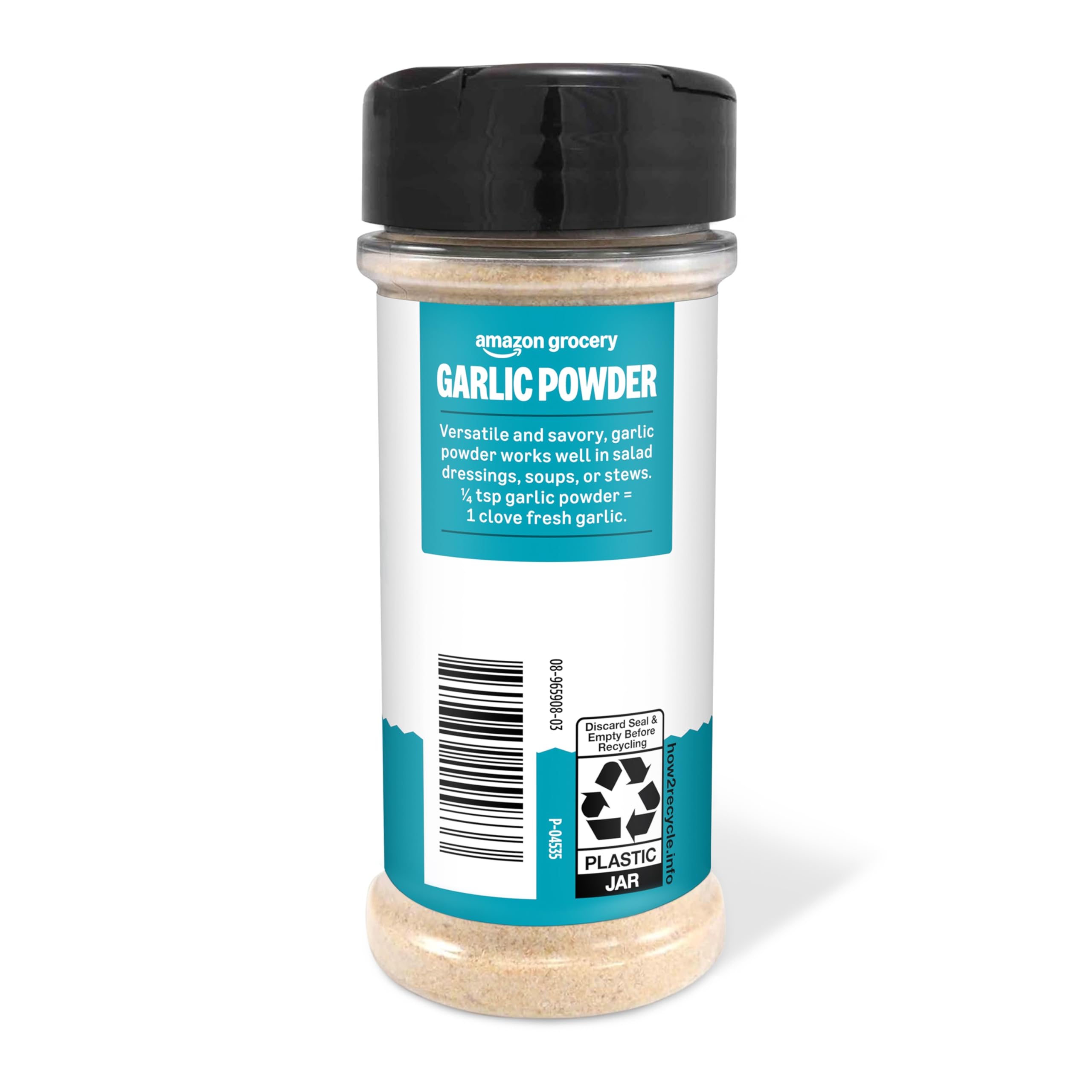 Amazon Grocery garlic powder packaging keeps powder fresh and ready to use.