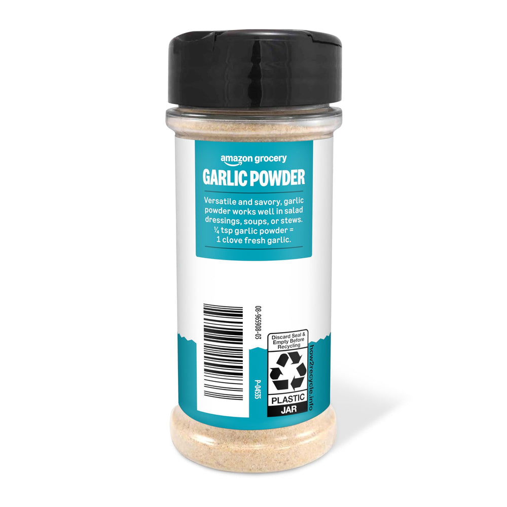 Amazon Grocery garlic powder packaging keeps powder fresh and ready to use.