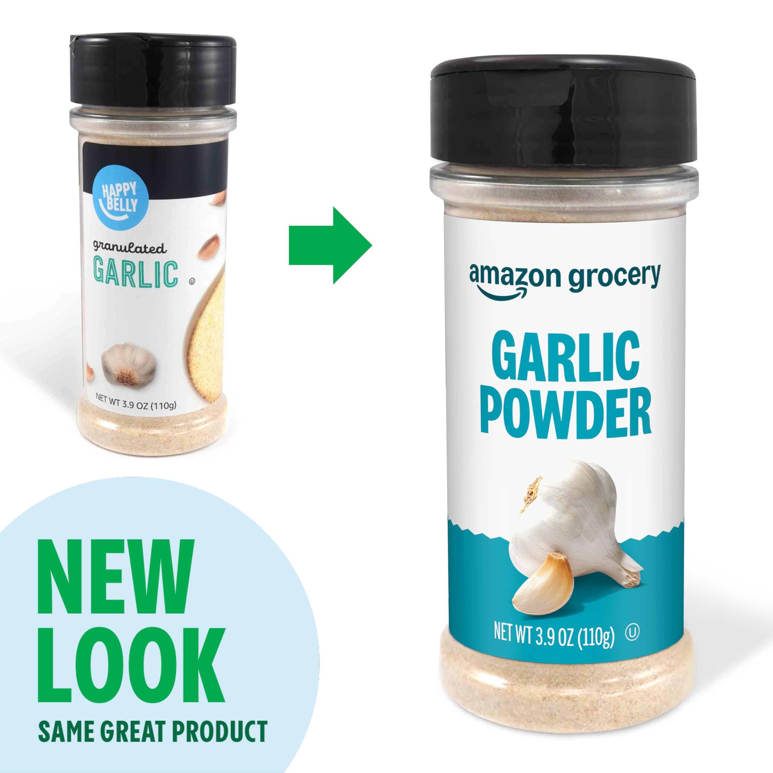 Amazon Grocery garlic powder scoop-ready jar for precise measuring in recipes.