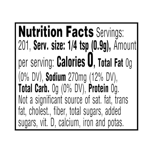 Closeup of the Amazon Grocery garlic salt parsley label, non GMO quality.