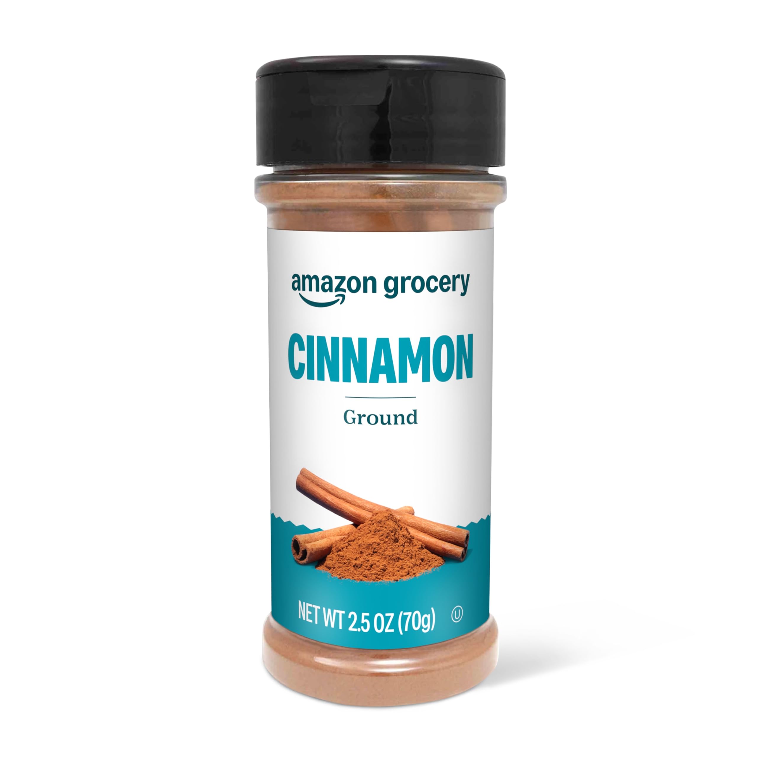 Amazon Grocery ground cinnamon bottle offers convenient seasoning for meals.