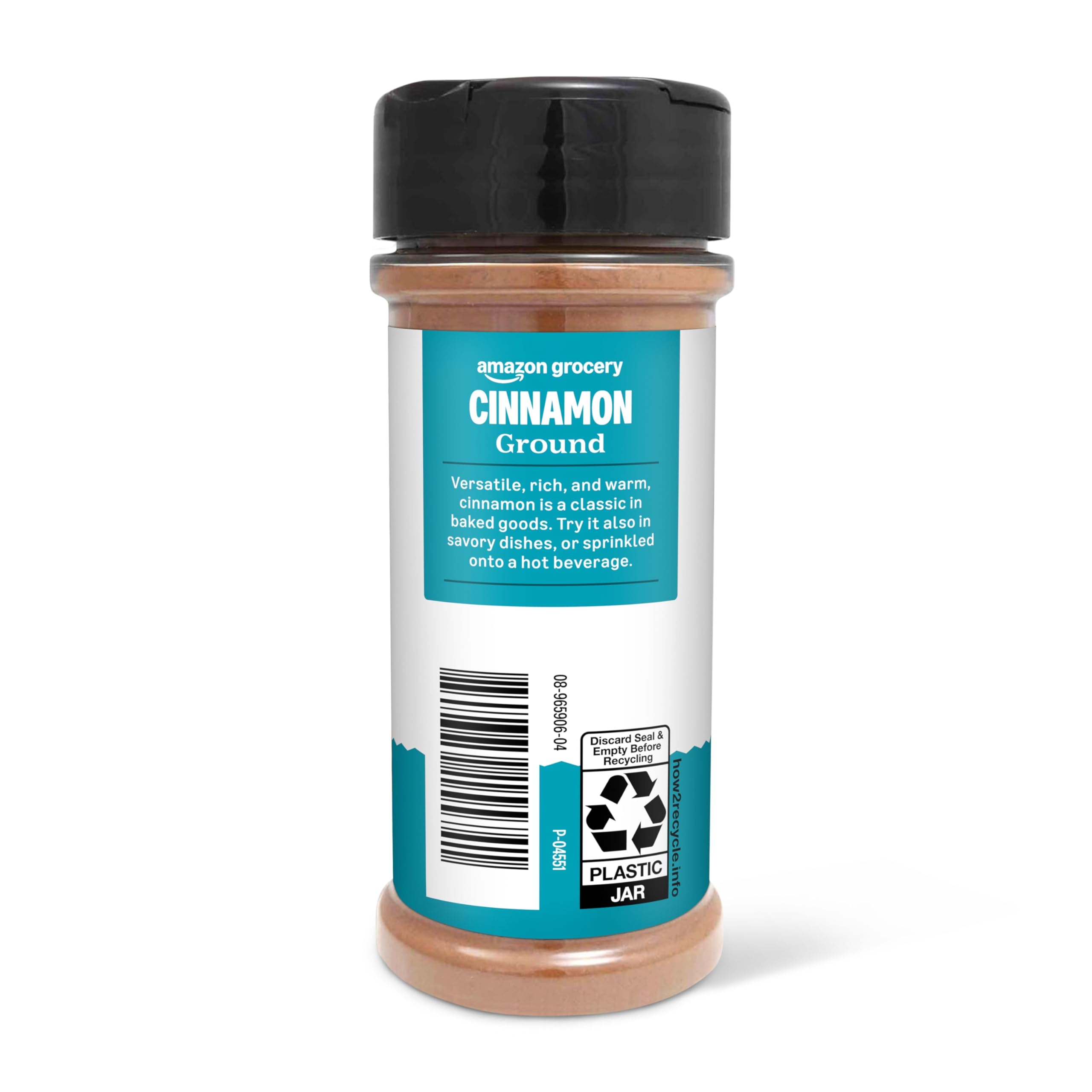 Amazon Grocery ground cinnamon on spice rack provides quick access for recipes.