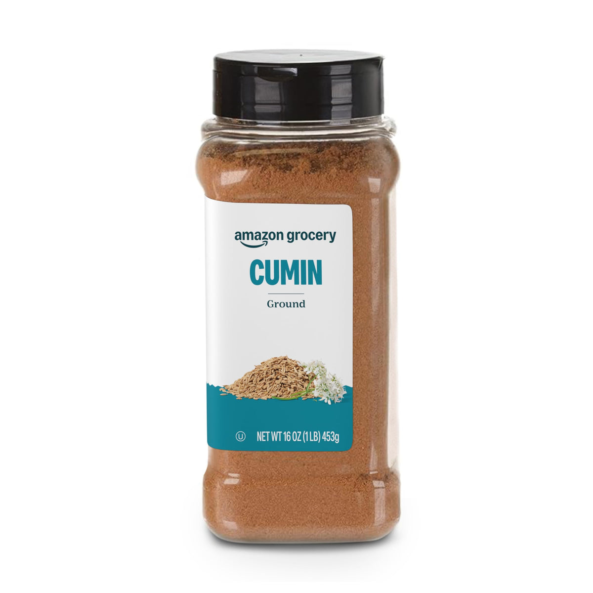 Amazon Grocery ground cumin 16oz bottle for rich, earthy flavor in curries and stews.
