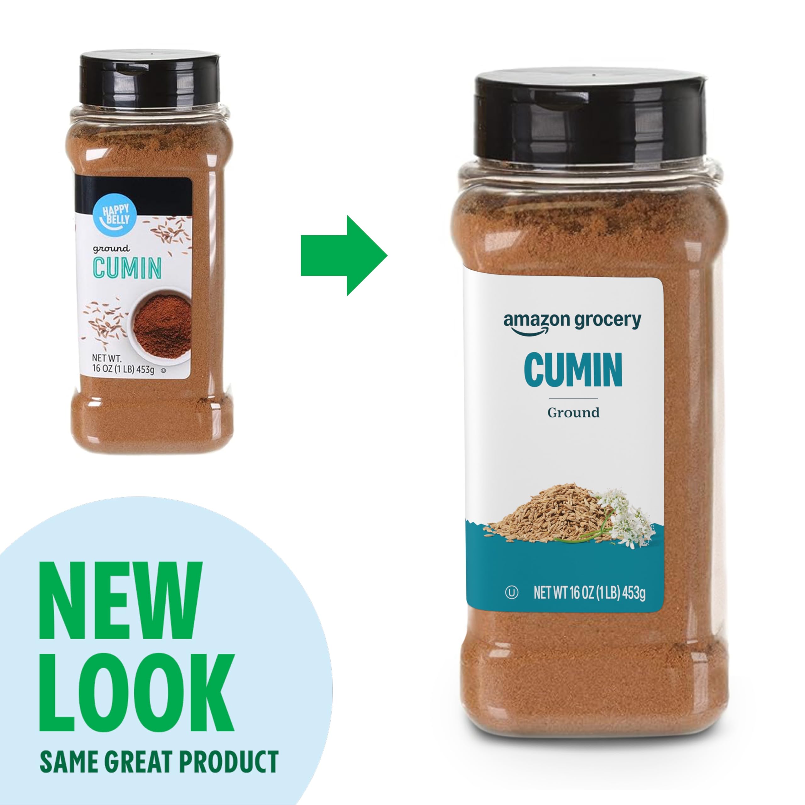 Close-up of Amazon Grocery ground cumin powder showing smooth texture for even seasoning.