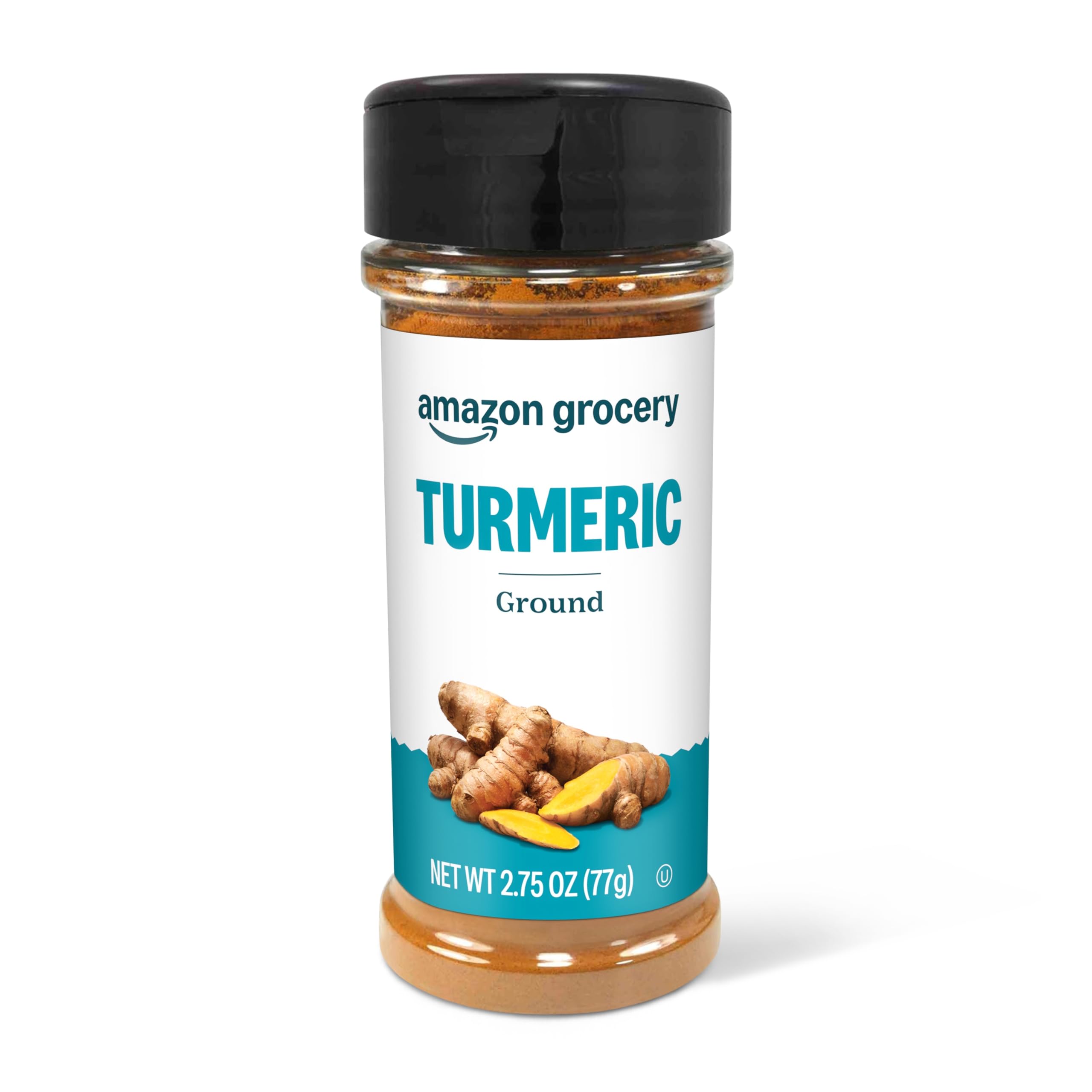 Amazon Grocery ground turmeric bottle on kitchen counter for easy daily use