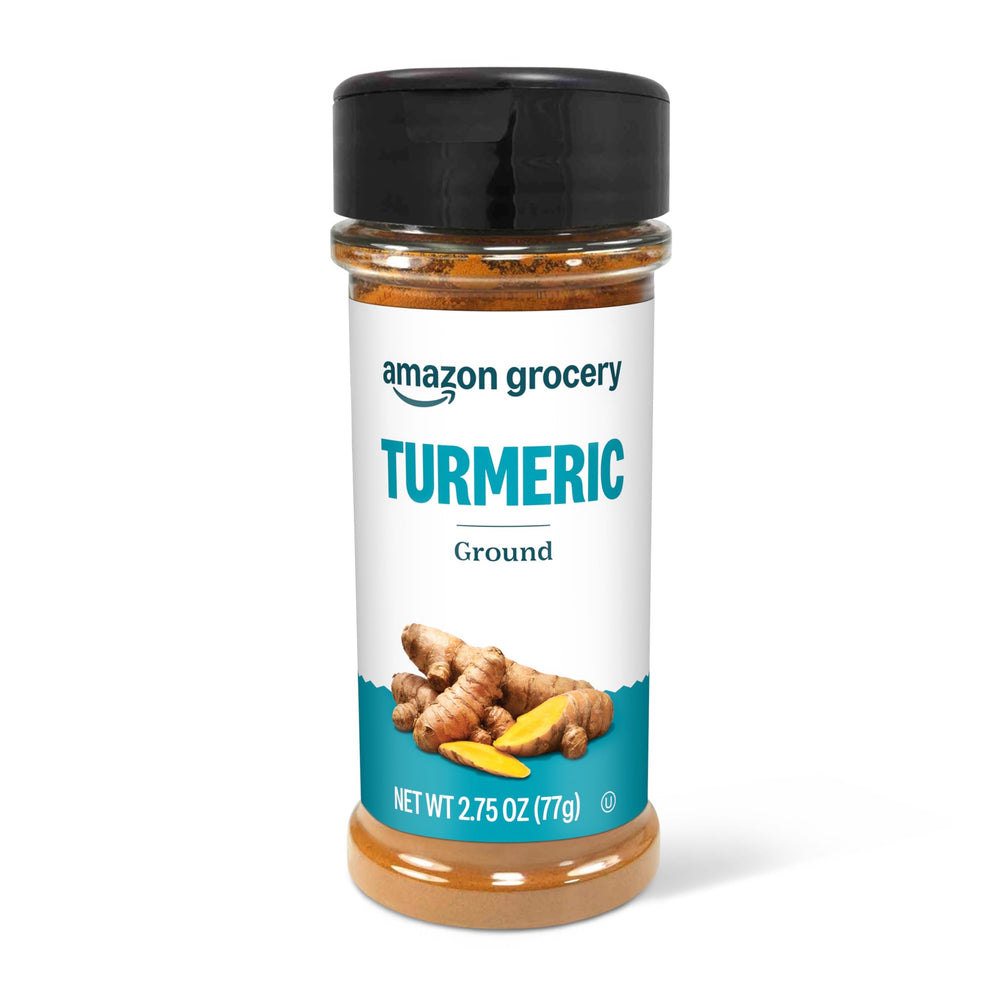 Amazon Grocery ground turmeric bottle on kitchen counter for easy daily use