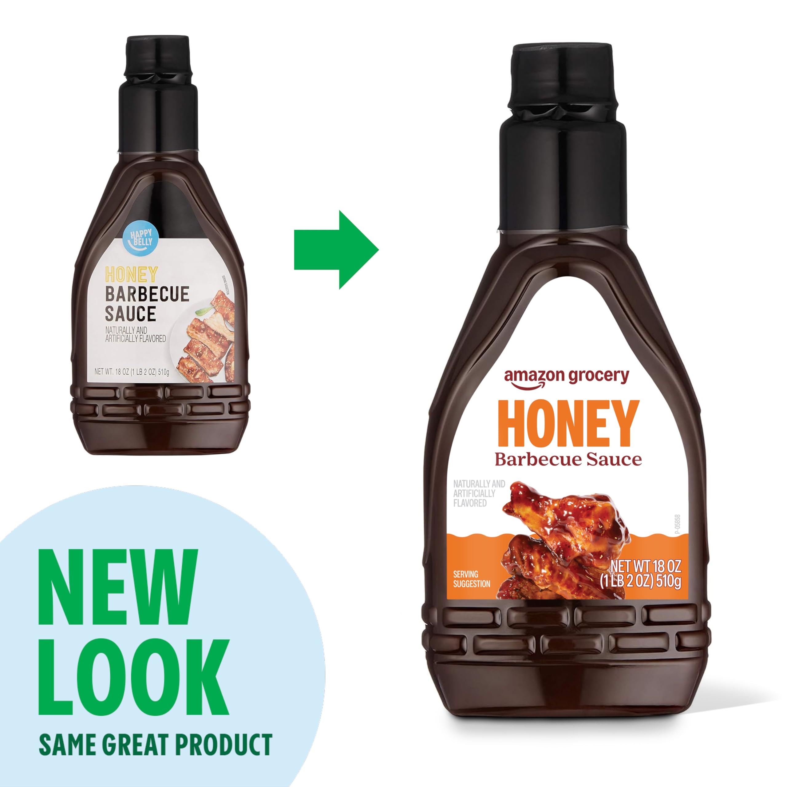 Amazon Grocery Honey BBQ Sauce bottle pour, glaze that caramelizes for tasty ribs.