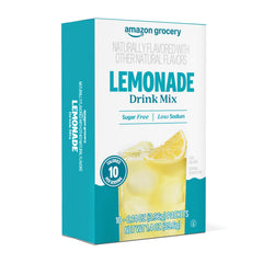 Amazon Grocery lemonade drink mix box with 10 packets for quick refreshment.