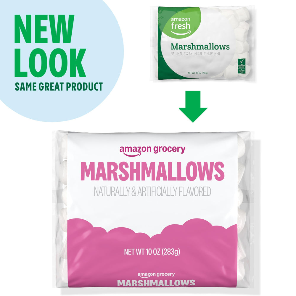 Amazon Grocery marshmallows pantry stack shows convenient packaging.