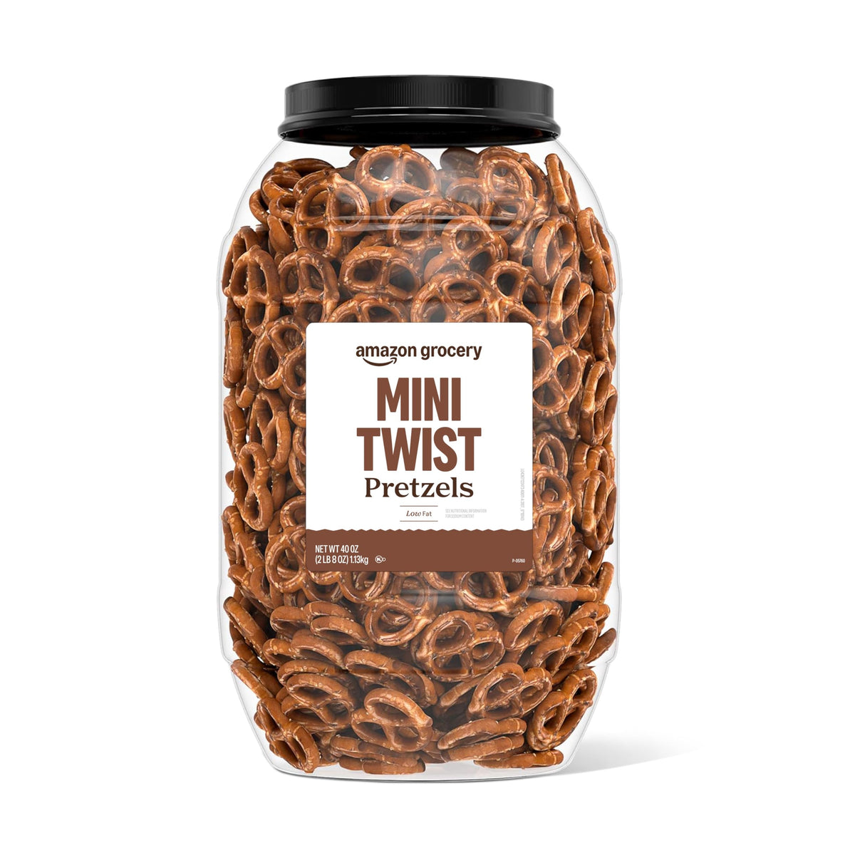 Amazon Grocery Mini Twist Pretzels 40oz container ideal for on-the-go snacking