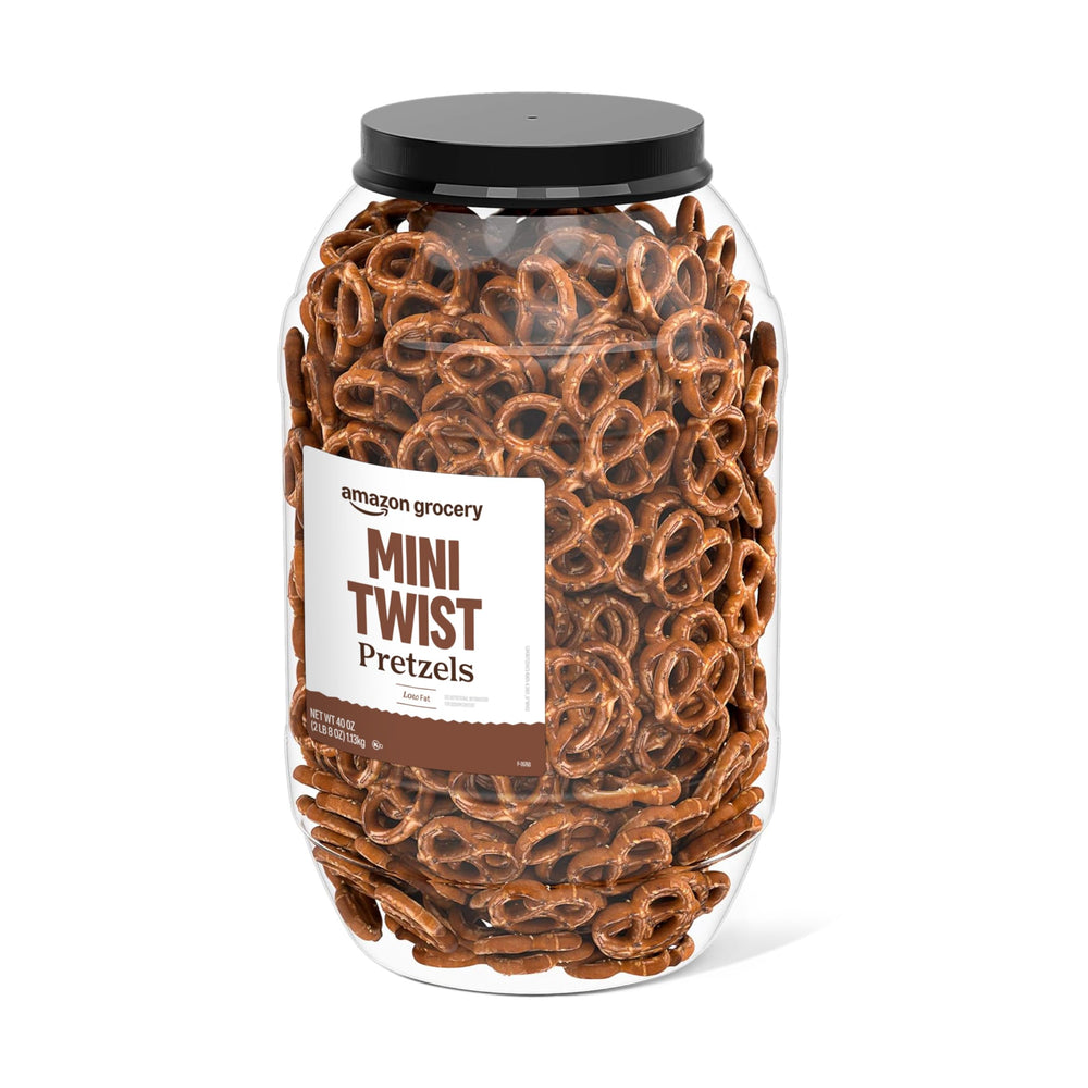 Amazon Grocery shelf display featuring Mini Twist Pretzels