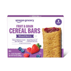 Amazon Grocery Mixed Berry Fruit & Grain Bar 8ct front view, convenient snack for on-the-go.