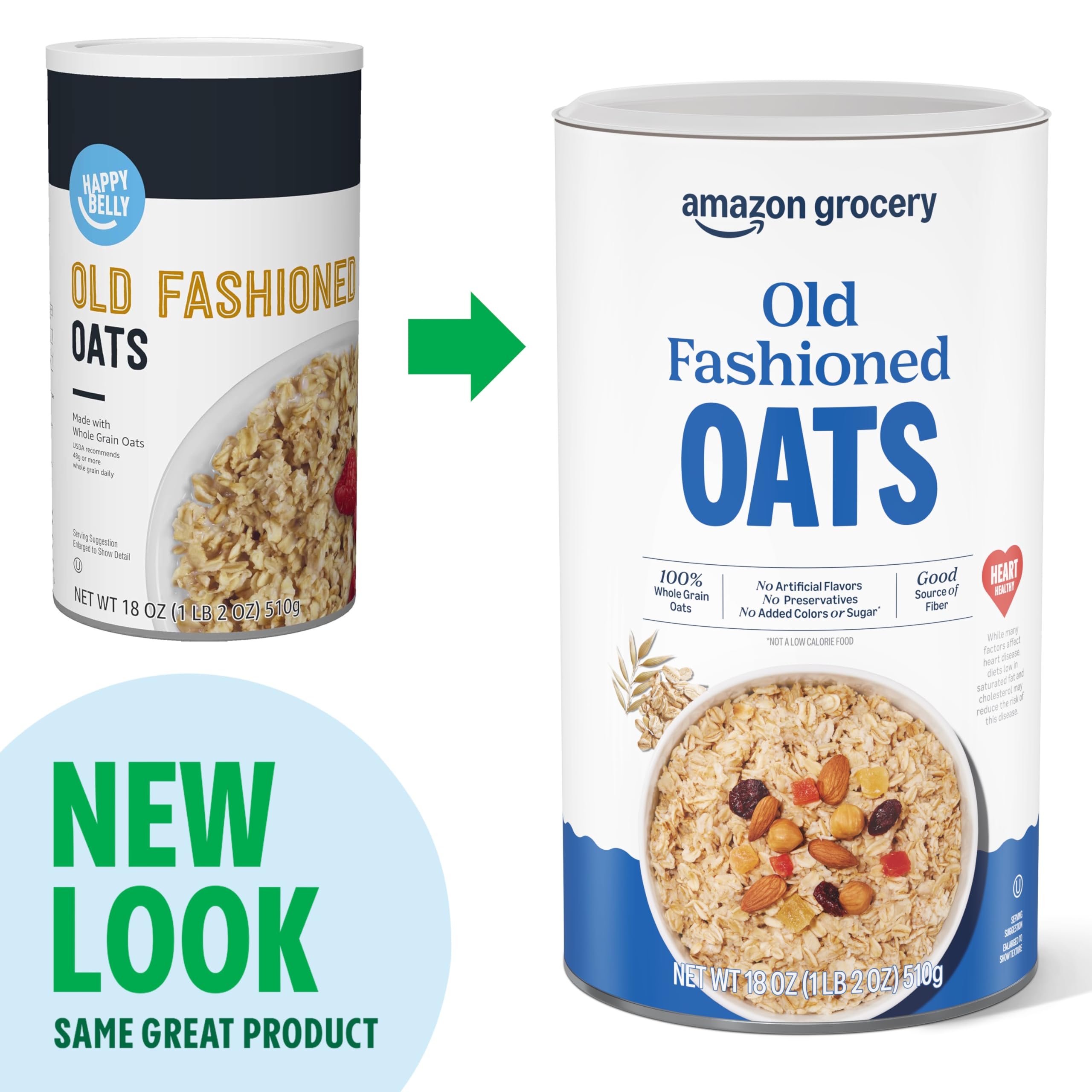 Amazon Grocery Old Fashioned Oats pouring into a pan for quick breakfasts.