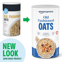 Amazon Grocery Old Fashioned Oats pouring into a pan for quick breakfasts.