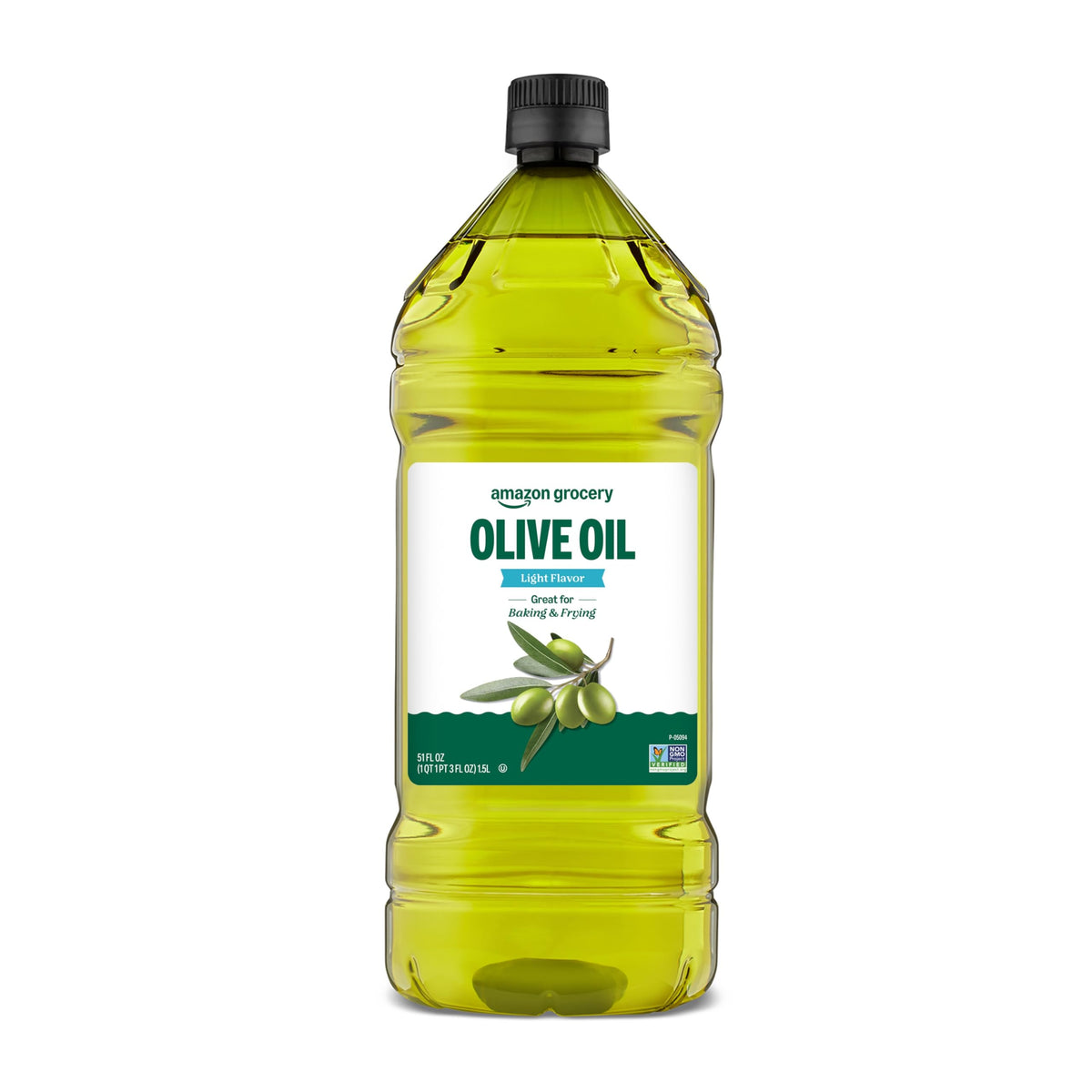 Amazon Grocery olive oil bottle-front with light flavor, ideal for everyday cooking