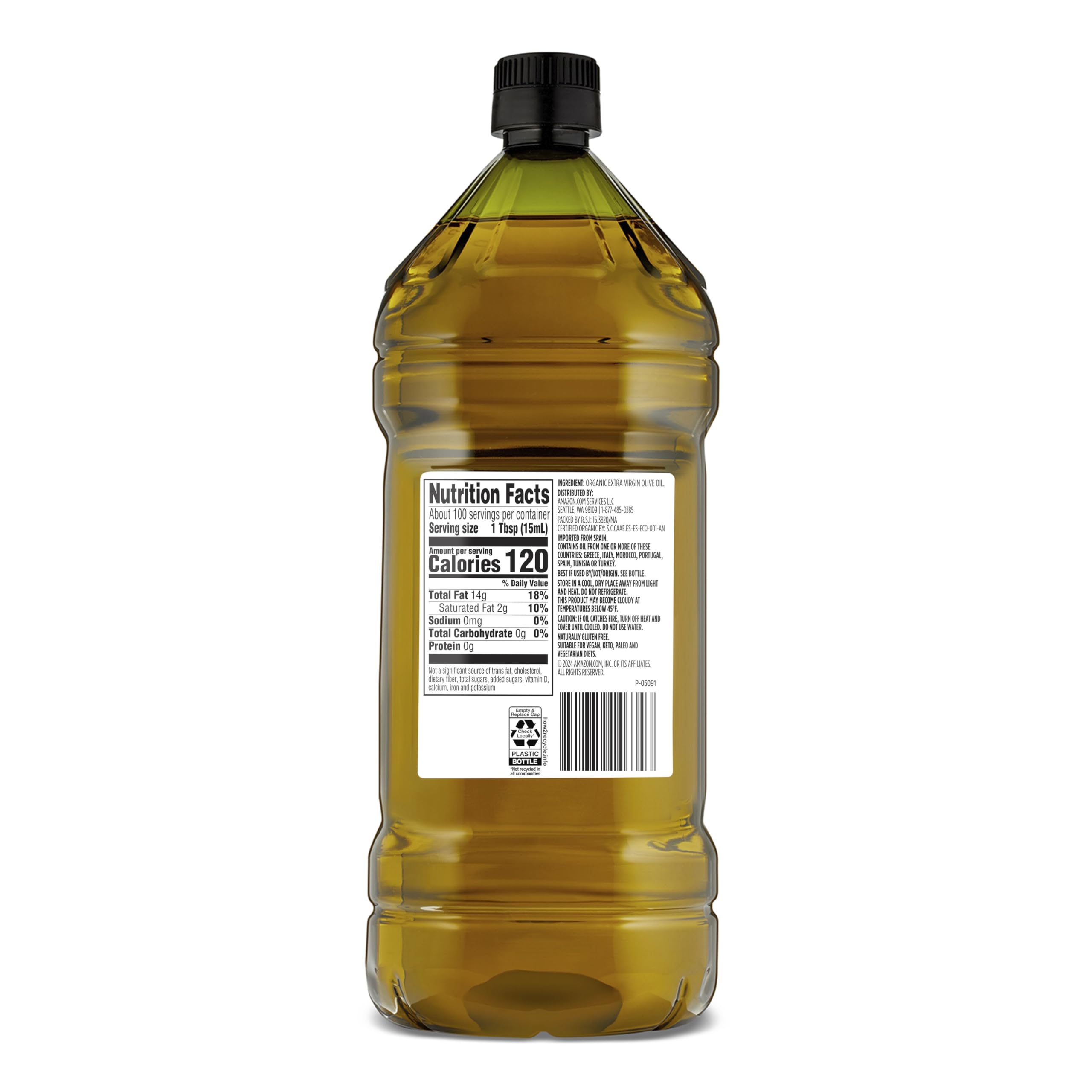 Amazon Grocery Organic Olive Oil label closeup showing quality