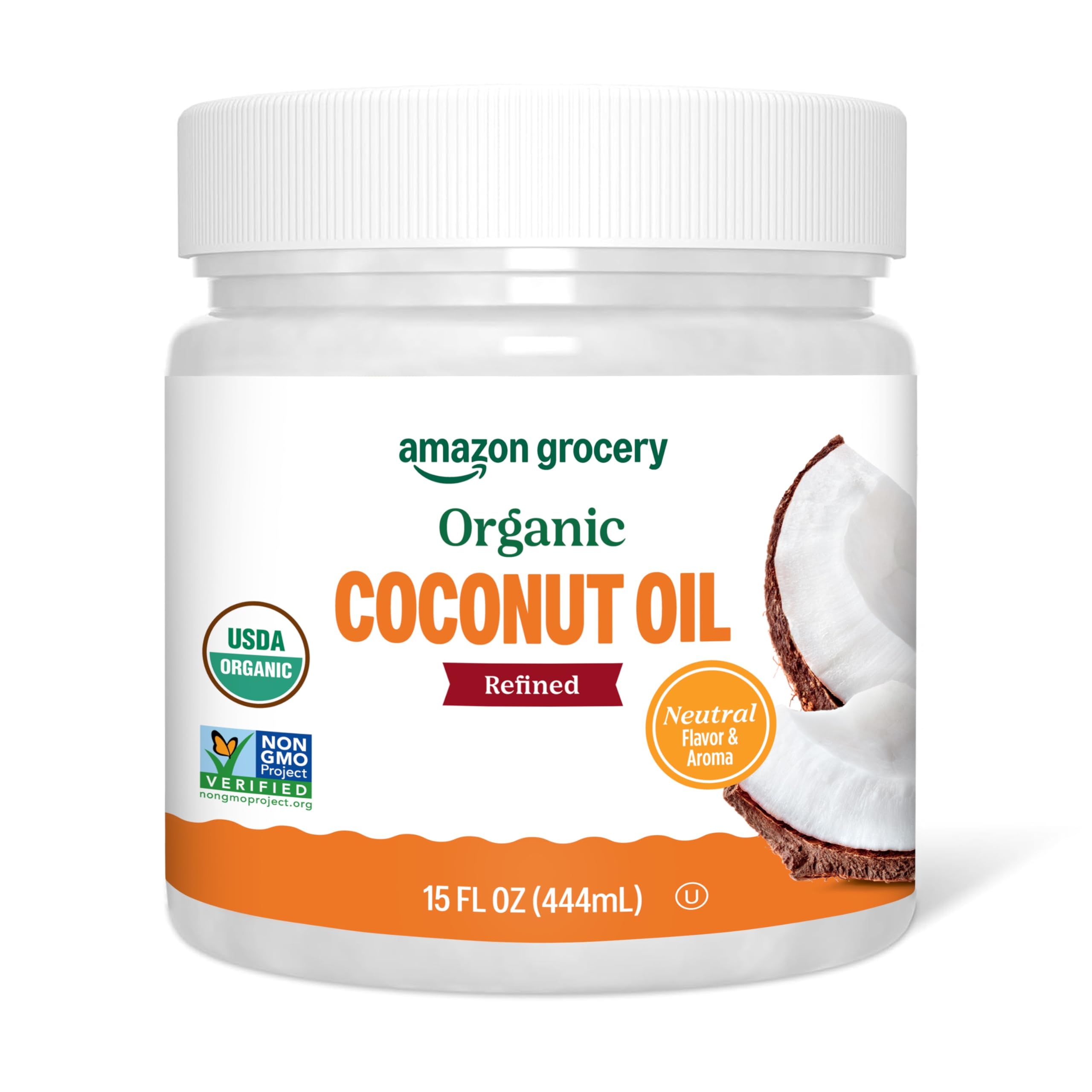 Amazon Grocery Organic Refined Coconut Oil 15oz bottle pour for versatile cooking