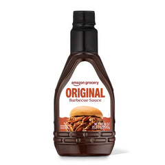 Amazon Grocery Original BBQ Sauce bottle close-up, ideal for marinades.