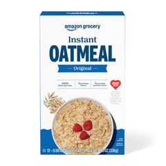 Amazon Grocery Original Instant Oatmeal front packaging for quick breakfasts.