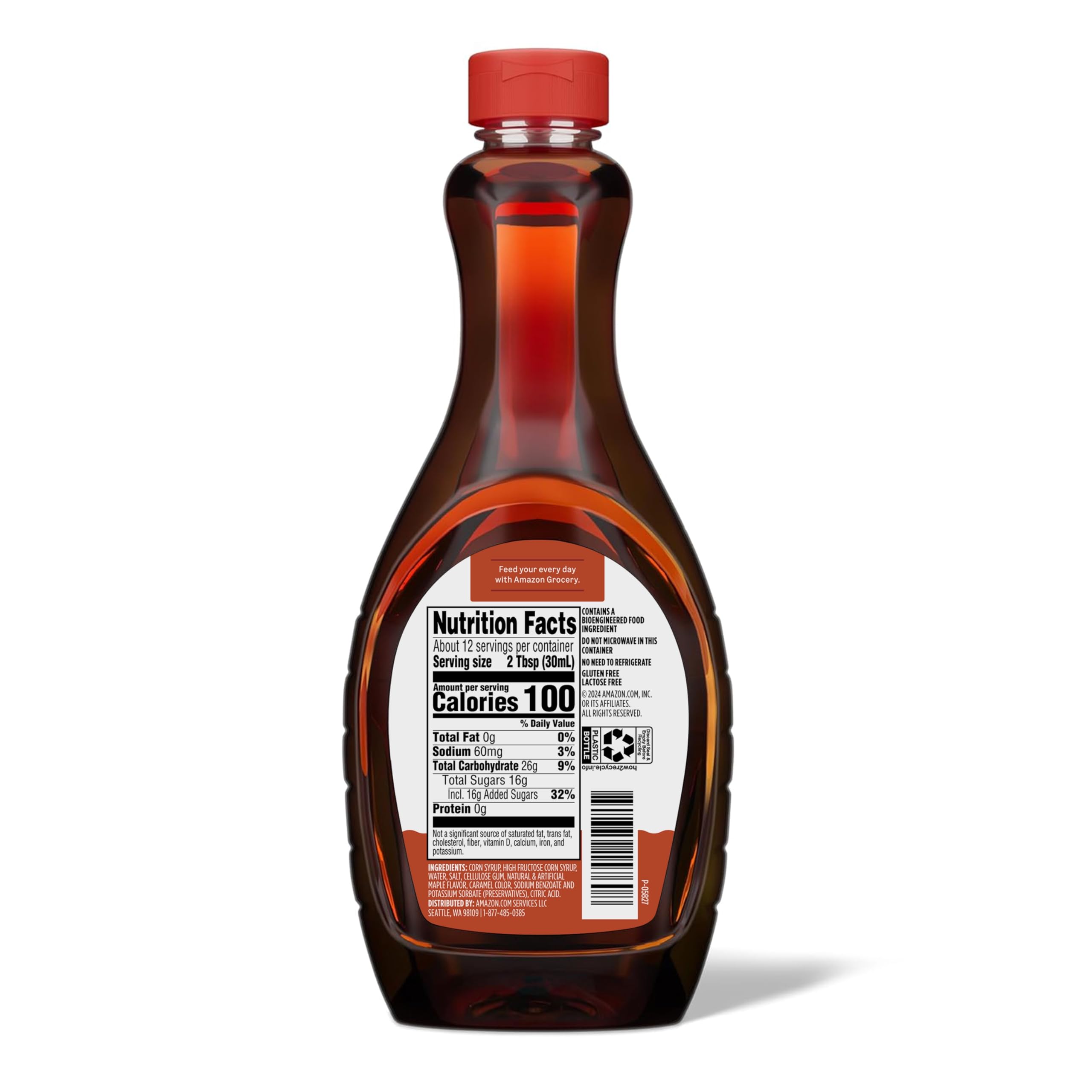 Amazon Grocery Original Pancake Syrup glass bottle ready for tabletop use.