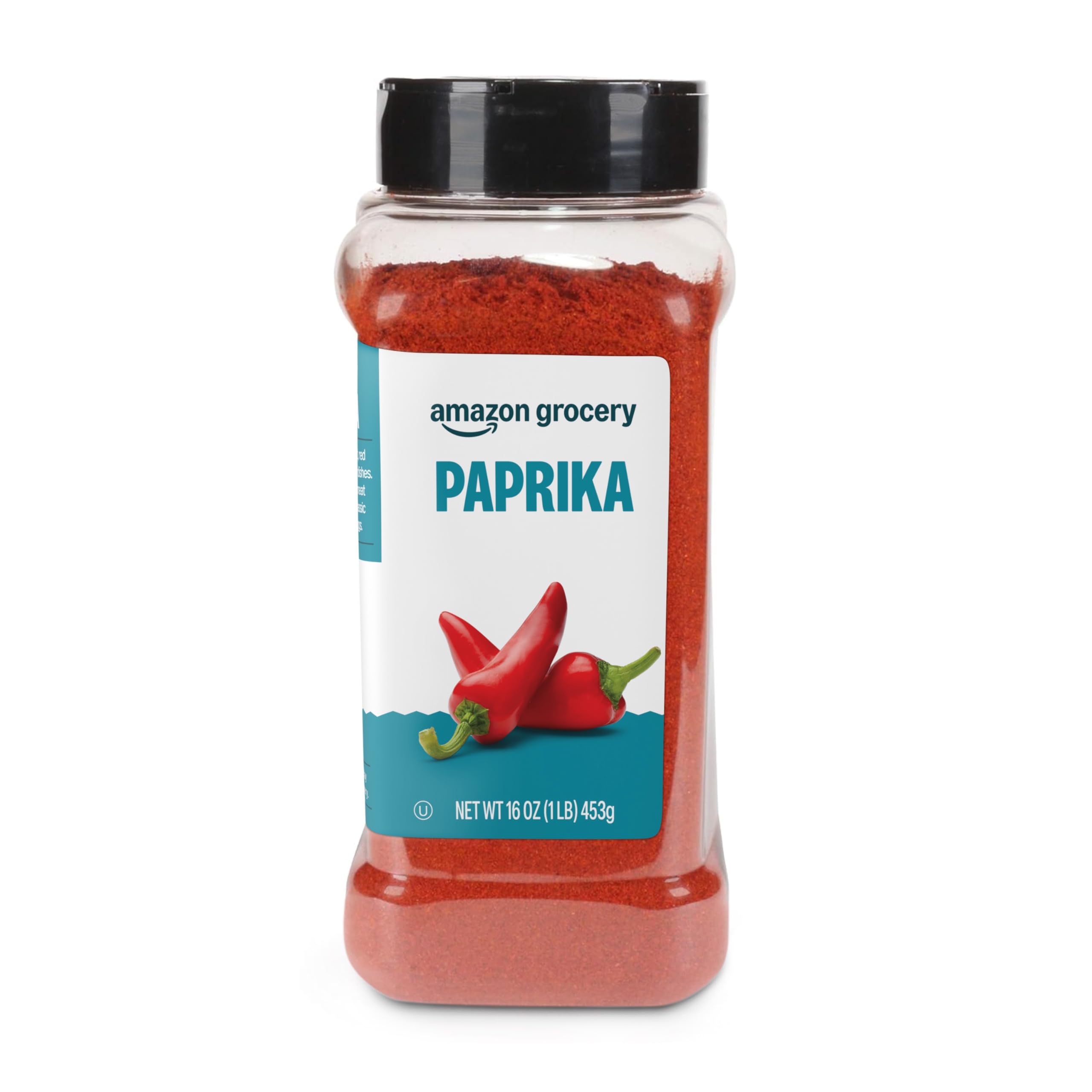 Amazon Grocery Paprika 16oz bottle close-up showing vibrant color and aroma
