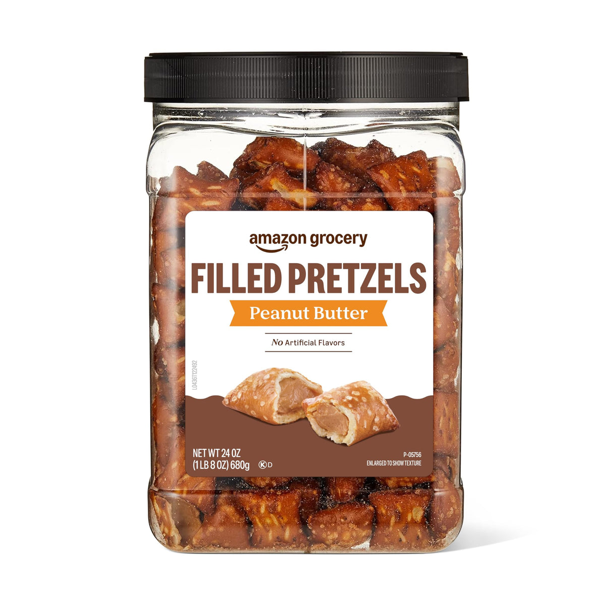 Amazon Grocery peanut butter filled pretzels front view, great for sharing at parties.